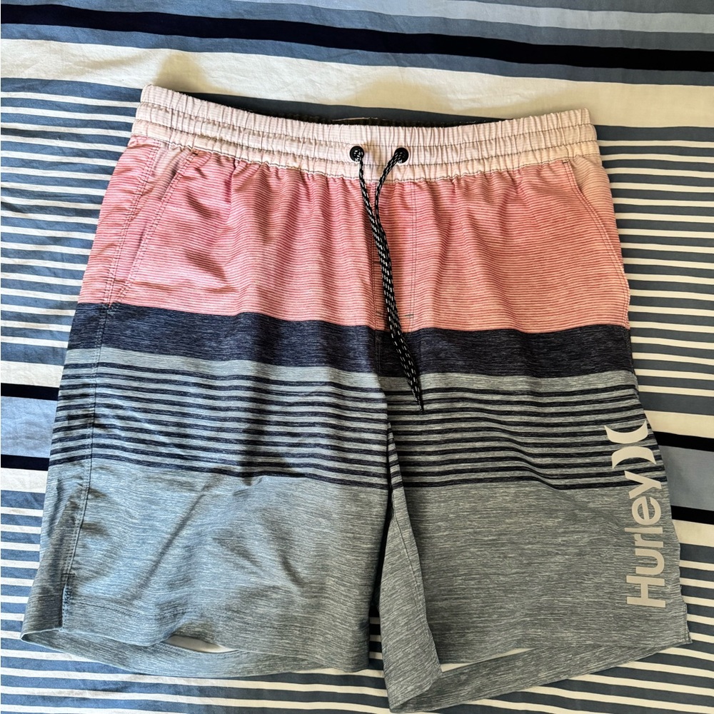 Hurley Pink and Gray Men's Swim Trunks
